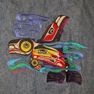 Native embroidery shirt Large denim long sleeve
